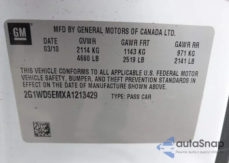 2010 Chevrolet Impala Police from USA, damaged, VIN 2G1WD5EMXA1213429